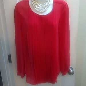 Red Ann Taylor Loft Blouse with Front Pleats